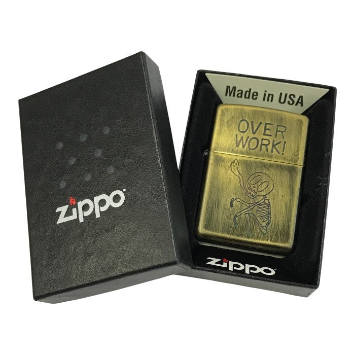 Zippo ジッポー OVER WORK オイルライター スカル ガイコツ 真鍮ユーズド加工 アンティークゴールド USA製 中古 T1