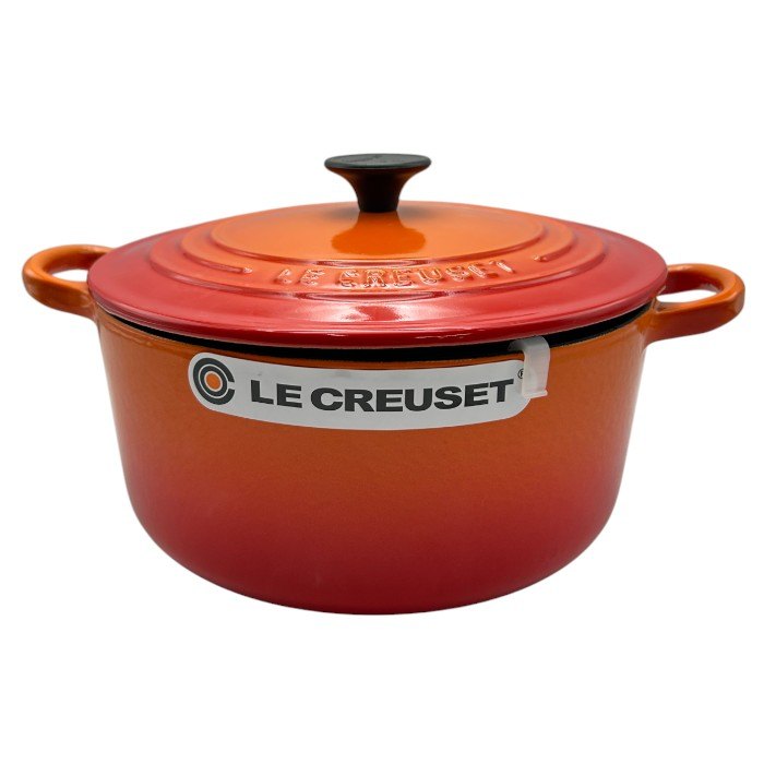未使用品 LE CREUSET ルクルーゼ ココット ロンド 22cm TRA COC RD 22 両手鍋 ボルカニック 調理器具 オレンジ キッチンツール 3.3L 中古 W4