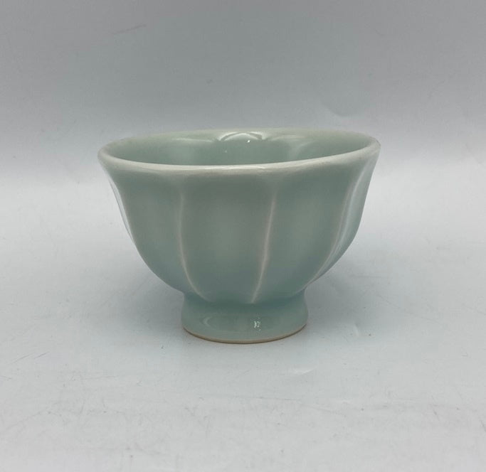 京焼 (宮永)理吉 青磁 影青鎬文 盃 酒杯 中古 D4