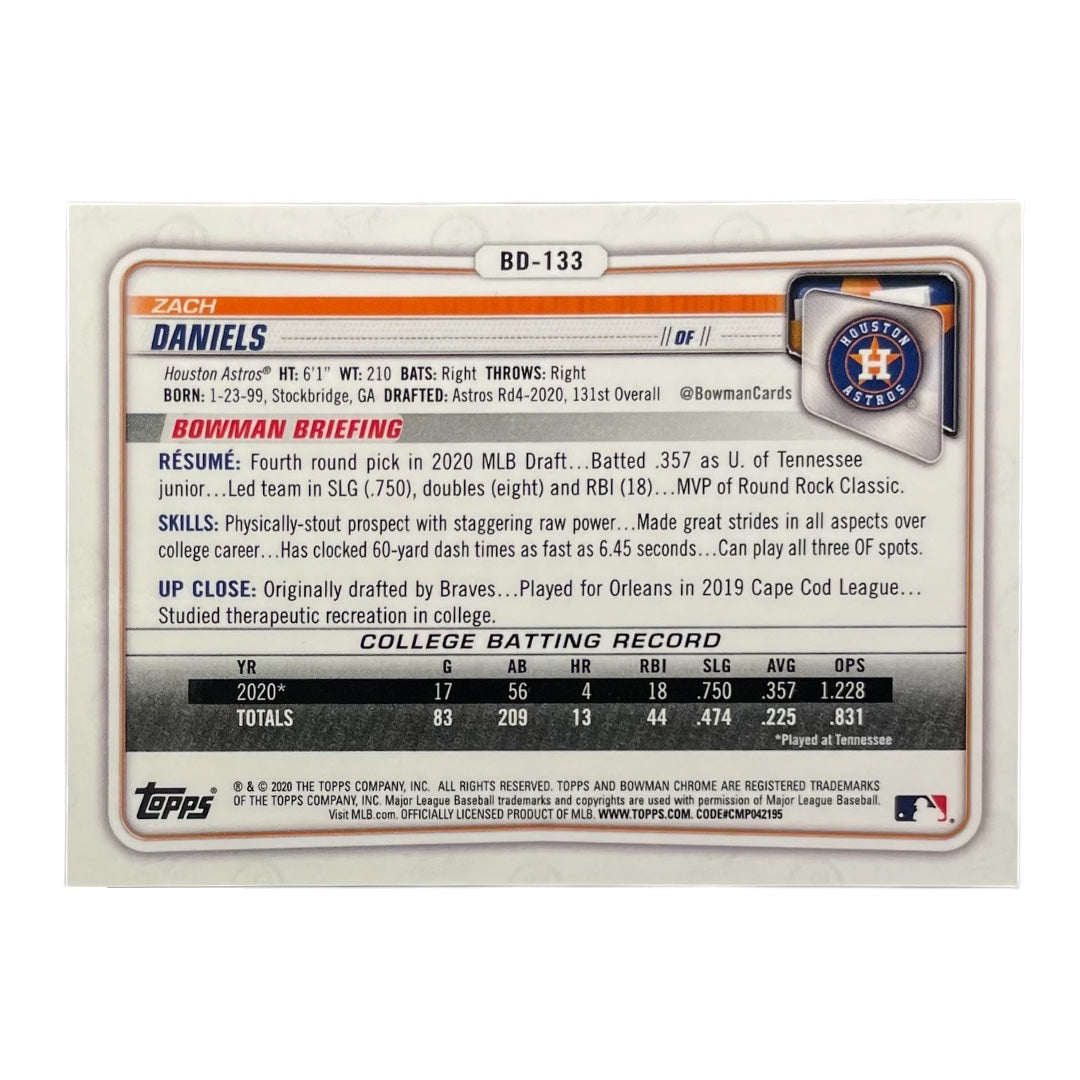 TOPPS MLBカード BOWMAN CHROME 1ST ZACH DANIELS HOUSTON ASTROS /150 #BD-133 中古 IT2