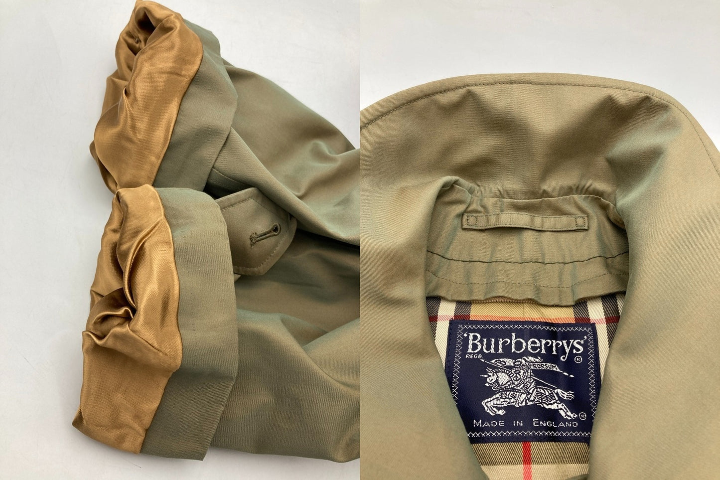 Burberrys バーバリーズ イングランド製 ステンカラーコート カーキ ノバチェック 中古 D44