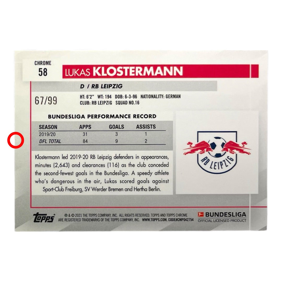 TOPPS サッカーカード CHROME LUKAS KLOSTERMANN LEIPZIG /99 #58 中古 IT2