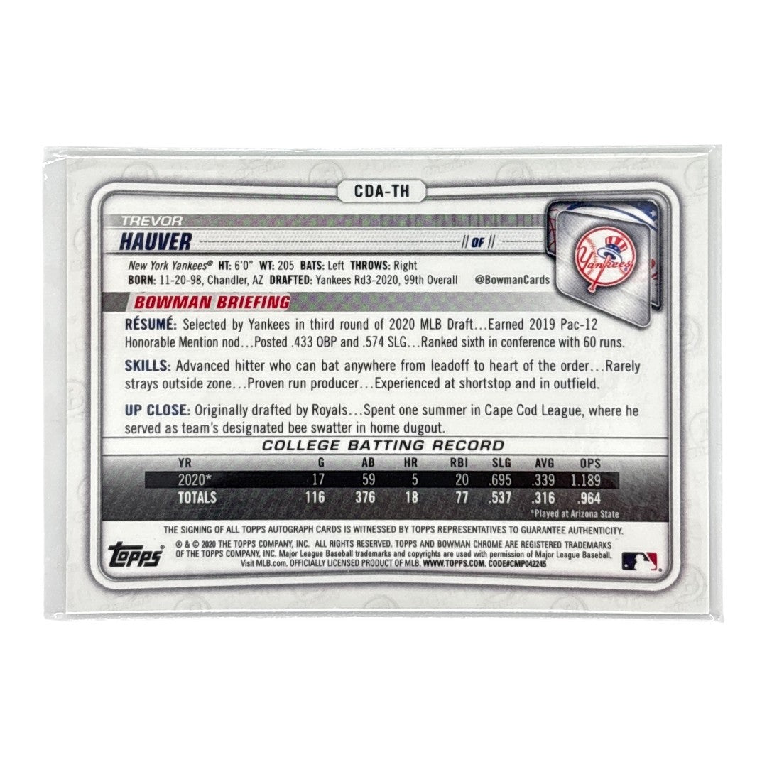 TOPPS MLBカード BOWMAN CHROME 1ST TREVOR HAUVER NEW YORK YANKEES #CDA-TH 中古 IT1