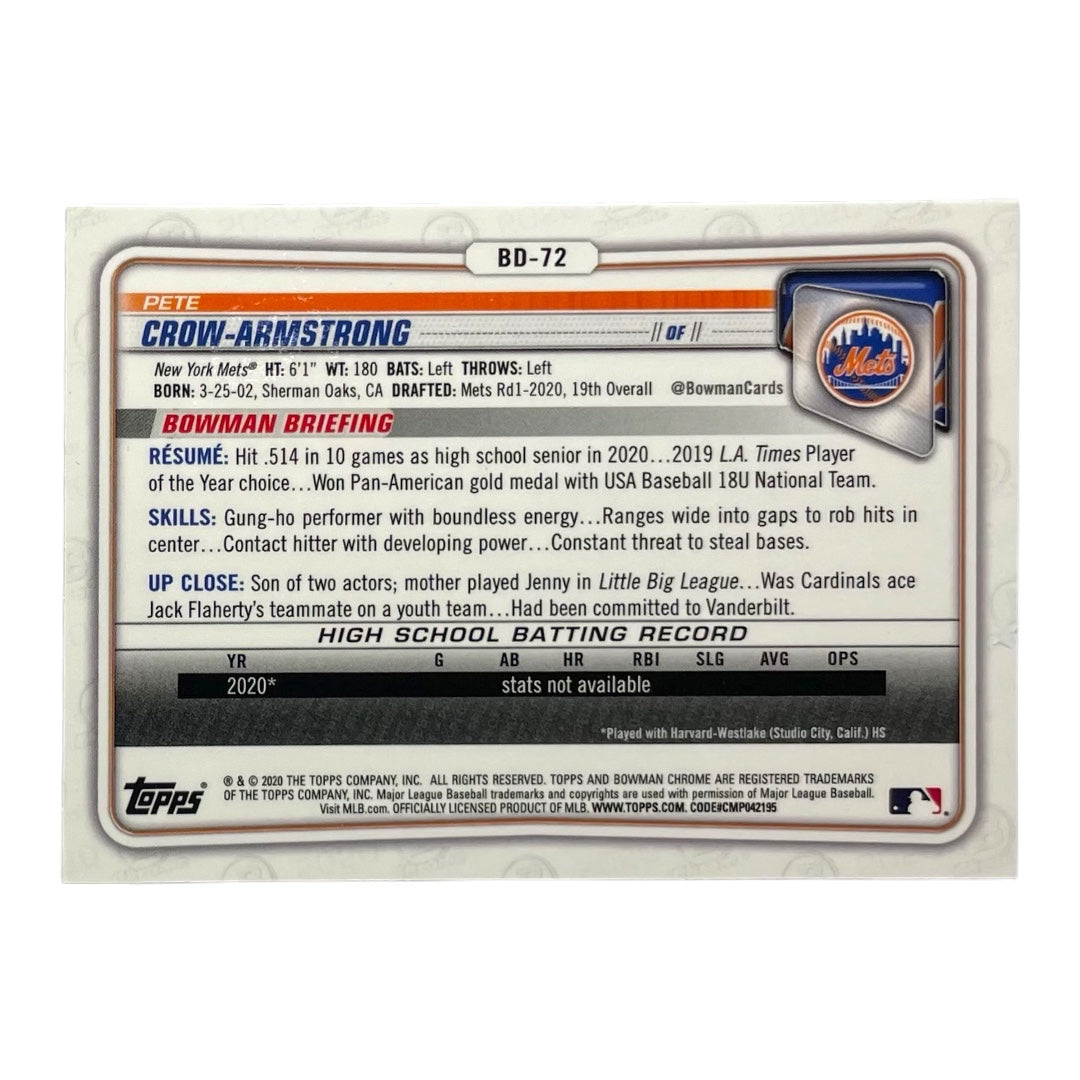 TOPPS MLBカード BOWMAN CHROME 1ST PETE CROW-ARMSTRONG NEW YORK METS #BD-72 中古 IT2
