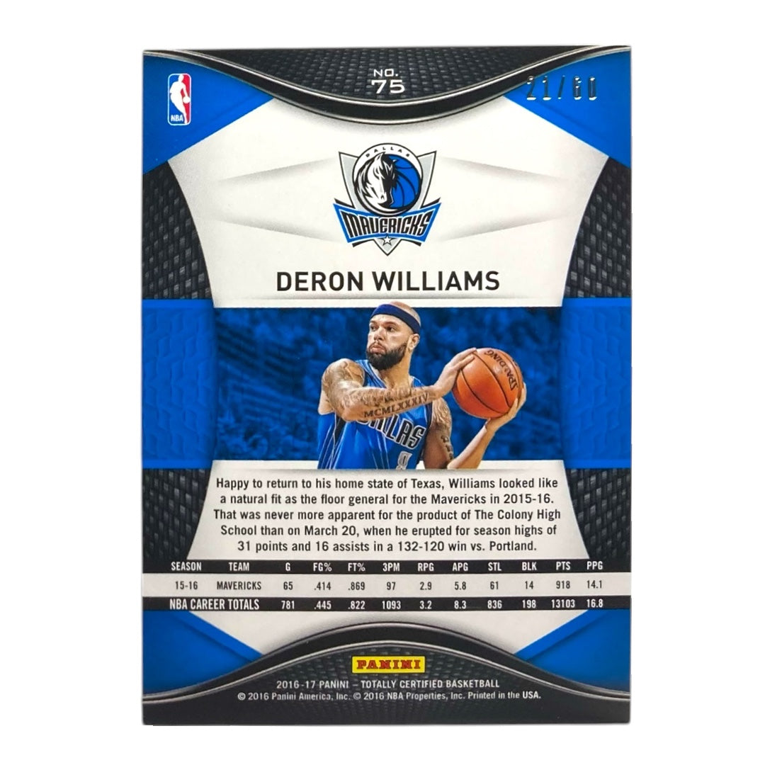 PANINI NBAカード TOTALLY CERTIFIED DERON WILLIAMS MAVERICKS /60 #75 中古 IT2