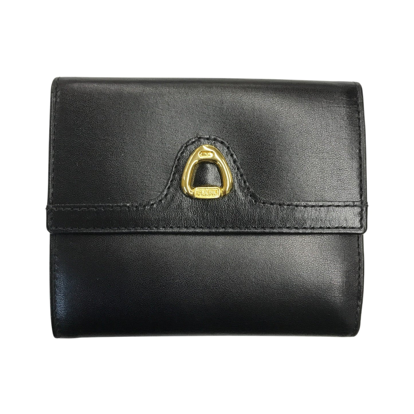 CELINE セリーヌ 財布 レディース 三つ折り レザー ゴールド金具 コンパクト ブラック 中古 T1