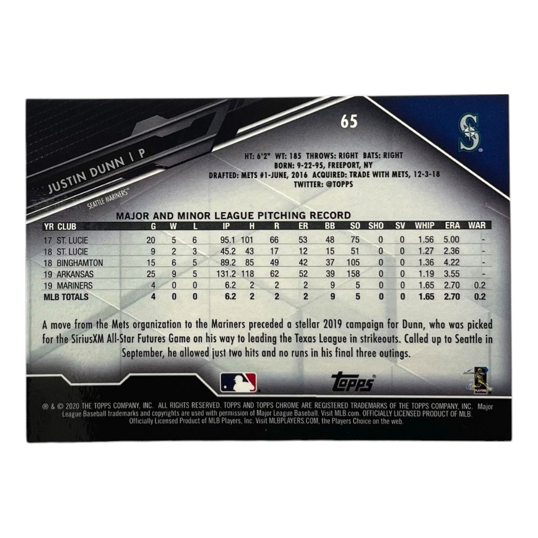 TOPPS MLBカード CHROME JUSTIN DUNN SEATTLE MARINERS #65 中古 IT2