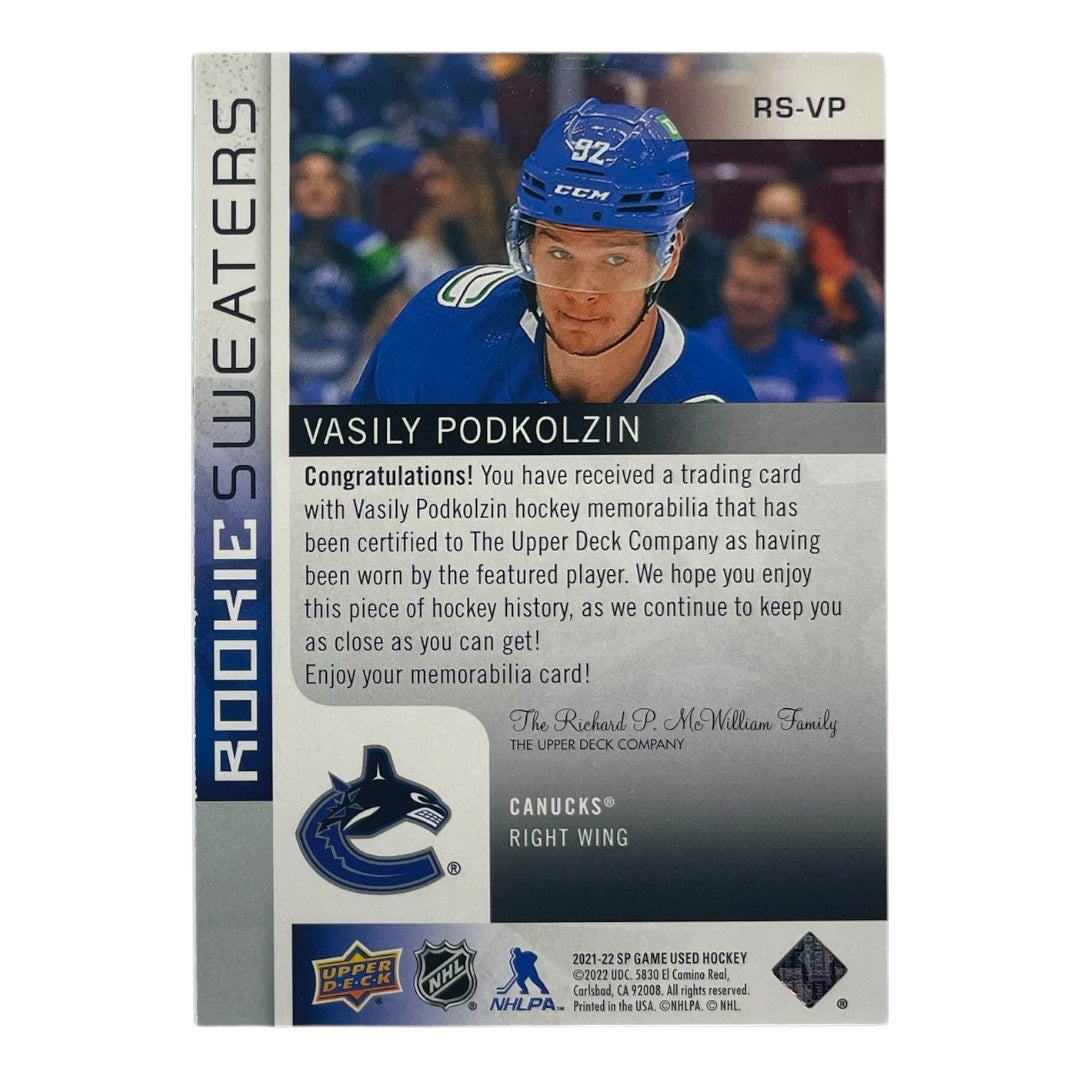 UPPER DECK NHLカード SP GAME USED VASILY PODKOLZIN CANUCKS /249 #RS-VP 中古 IT2