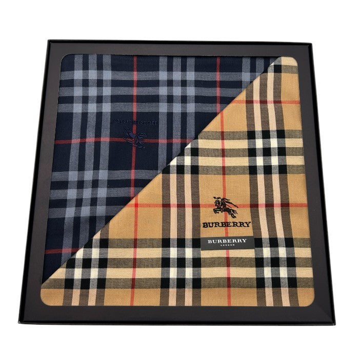 未使用品 BURBERRY バーバリー ハンカチ 2枚 セット チェック柄 ブラウン ネイビー レディース おしゃれ 中古 W4