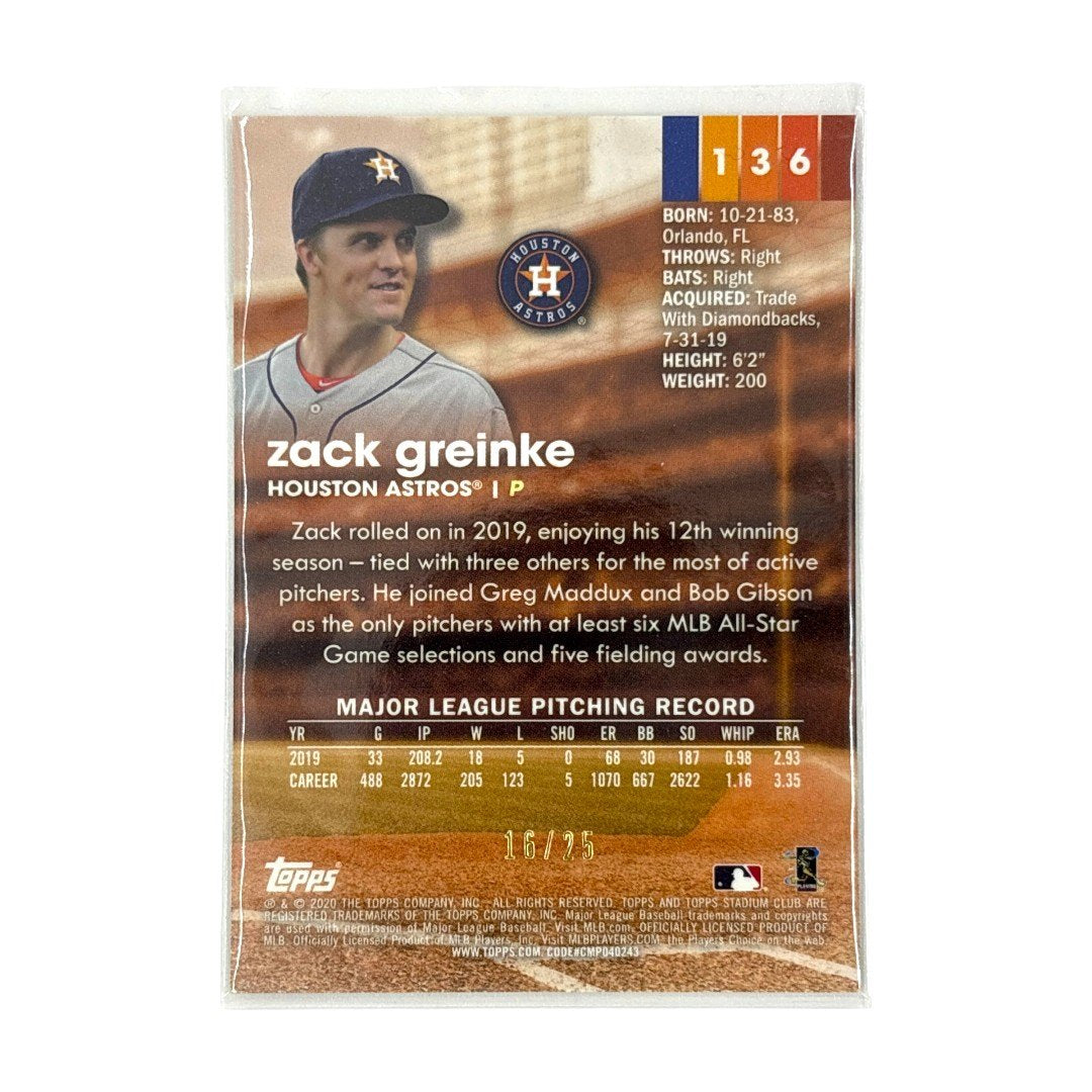 TOPPS MLBカード STADIUM CLUB CHROME ZACK GREINKE HOUSTON ASTROS 16/25 #136 中古 IT1