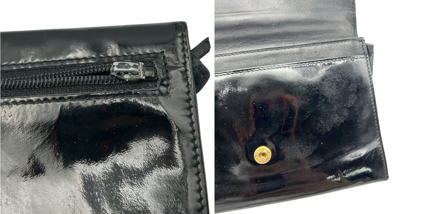 CHANEL シャネル エナメル ココマーク 財布 ブランド レディース コンパクト ブラック 中古 W4