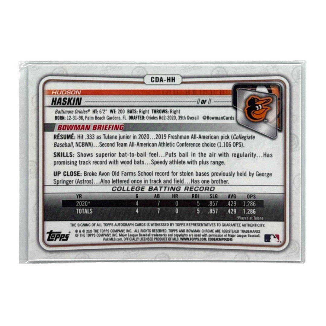 TOPPS MLBカード BOWMAN CHROME 1ST HUDSON HASKIN BALTIMORE ORIOLES /150 #CDA-HH 中古 IT1