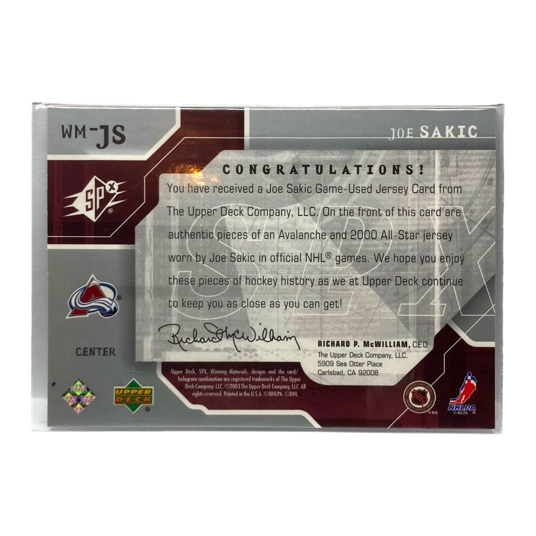 UPPER DECK NHLカード SPX WINNING MATERIALS JOE SAKIC AVALANCHE 62/99 #WM-JS 中古 IT2