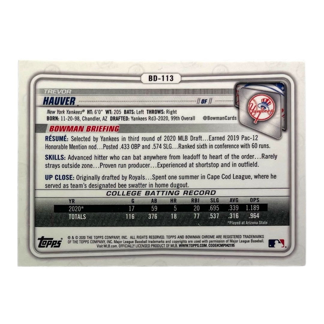 TOPPS MLBカード BOWMAN CHROME 1ST TREVOR HAUVER NEW YORK YANKEES #BD-113 中古 IT2