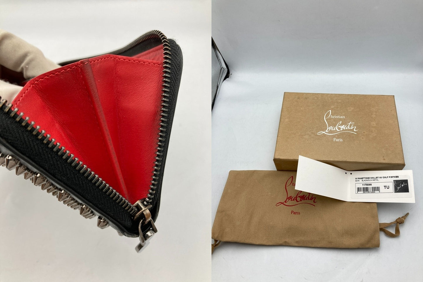 クリスチャンルブタン Christian louboutin パネトーネ スパイク ラウンドファスナー長財布 1175099 中古 D4