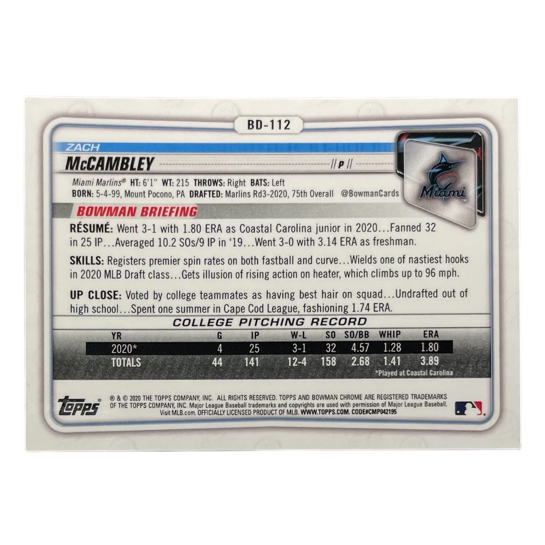 TOPPS MLBカード BOWMAN CHROME 1ST ZACH MCCAMBLEY MIAMI MARLINS /99 #BD-112 中古 IT2