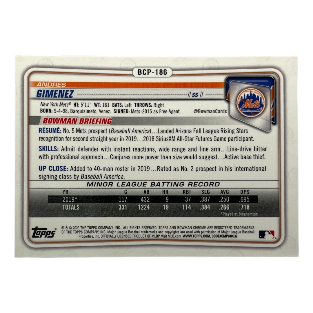 TOPPS MLBカード BOWMAN CHROME ANDRES GIMENEZ NEW YORK METS /150 #BCP-186 中古 IT2