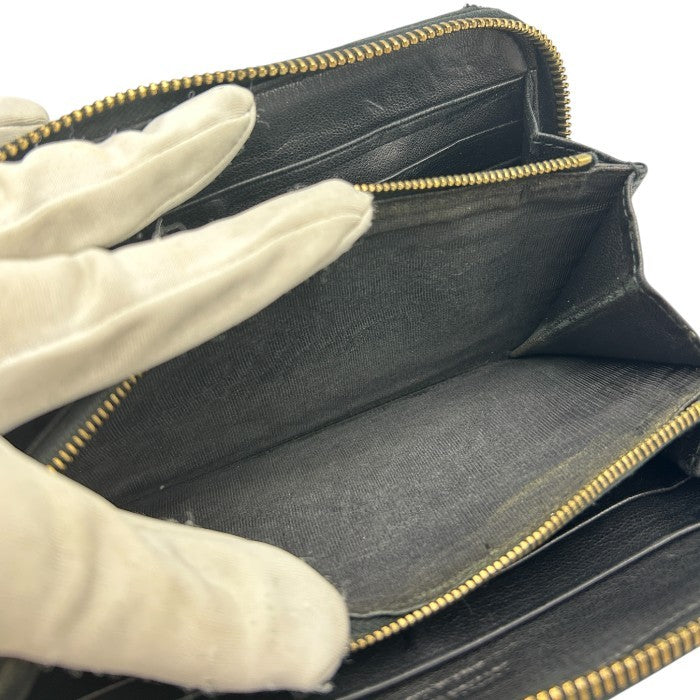 BOTTEGA VENETA ボッテガヴェネタ ラウンドファスナー 長財布 レザー イントレチャート 本革 ブラック メンズ 中古 W4