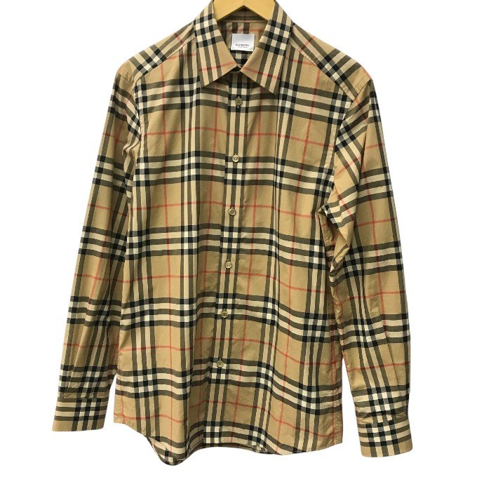 BURBERRY バーバリー チェック コットン ボタンシャツ トップス メンズ カジュアル ブラウン S/180サイズ 中古 KW1