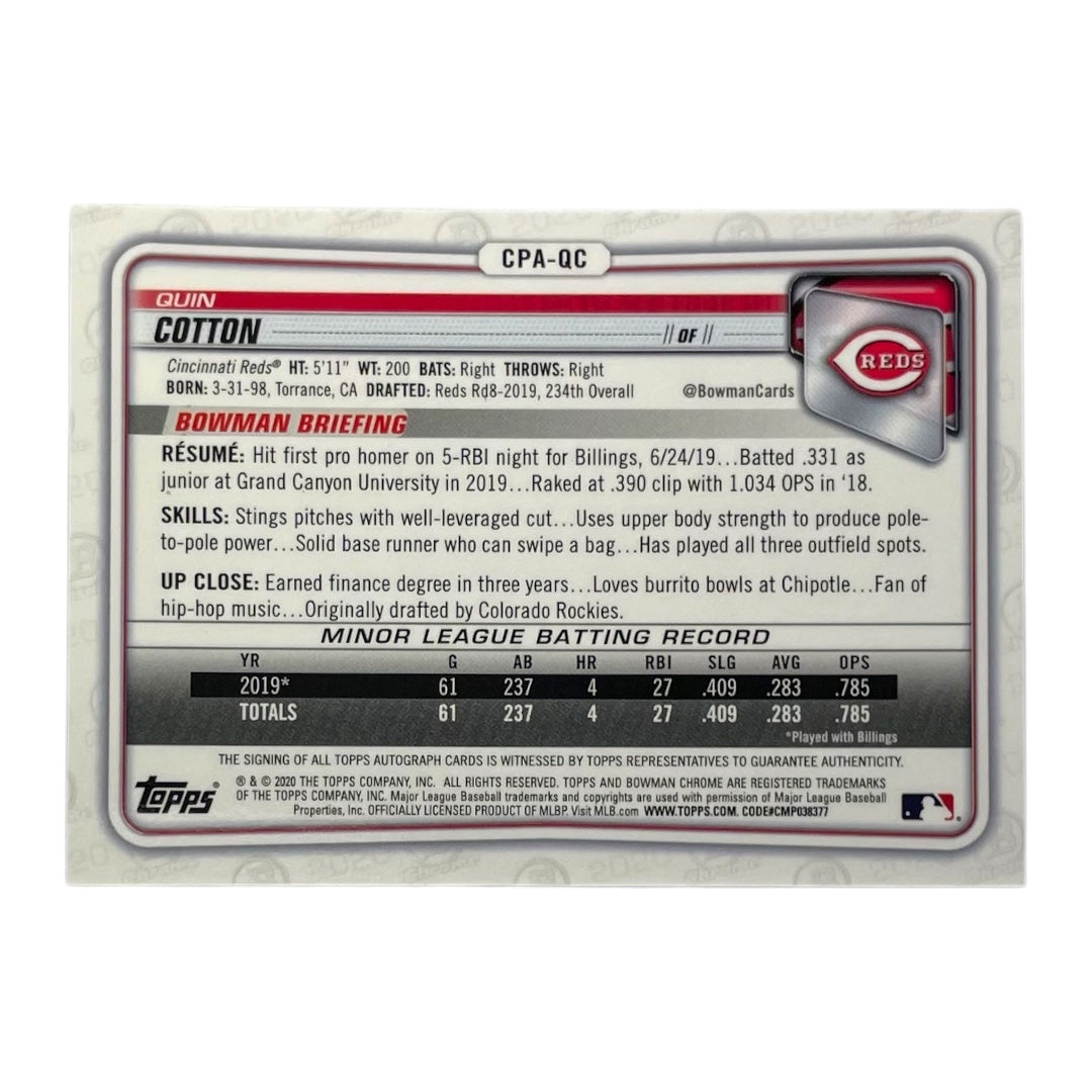 TOPPS MLBカード BOWMAN CHROME 1ST QUIN COTTON CINCINNATI REDS #CPA-QC 中古 IT2