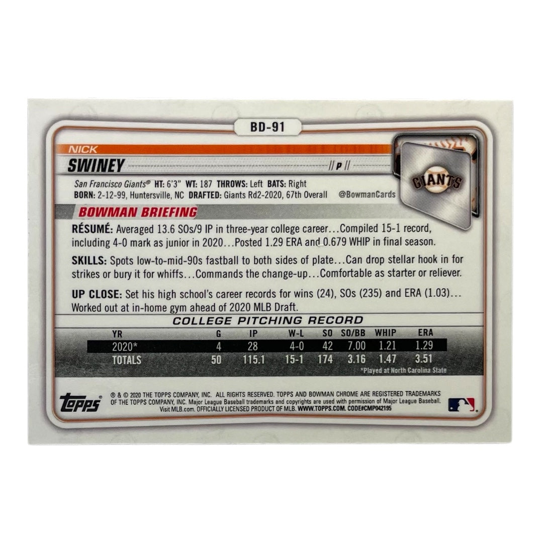 TOPPS MLBカード BOWMAN CHROME 1ST NICK SWINEY SAN FRANCISCO GIANTS #BD-91 中古 IT2