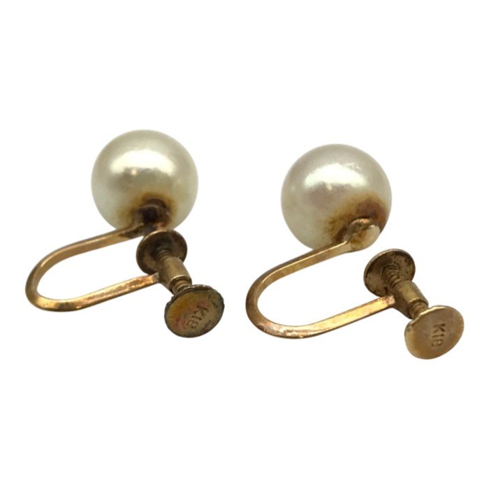 K18/パール 8mm イヤリング レディース 両耳 2個セット ネジ式 シンプル ゴールド 中古 T1