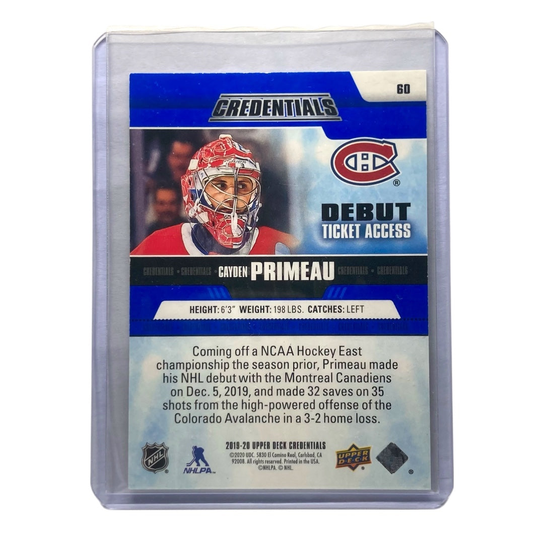 UPPER DECK NHLカード GREDENTIALS CAYDEN PRIMEAU CANADIENS 322/999 #60 中古 IT2