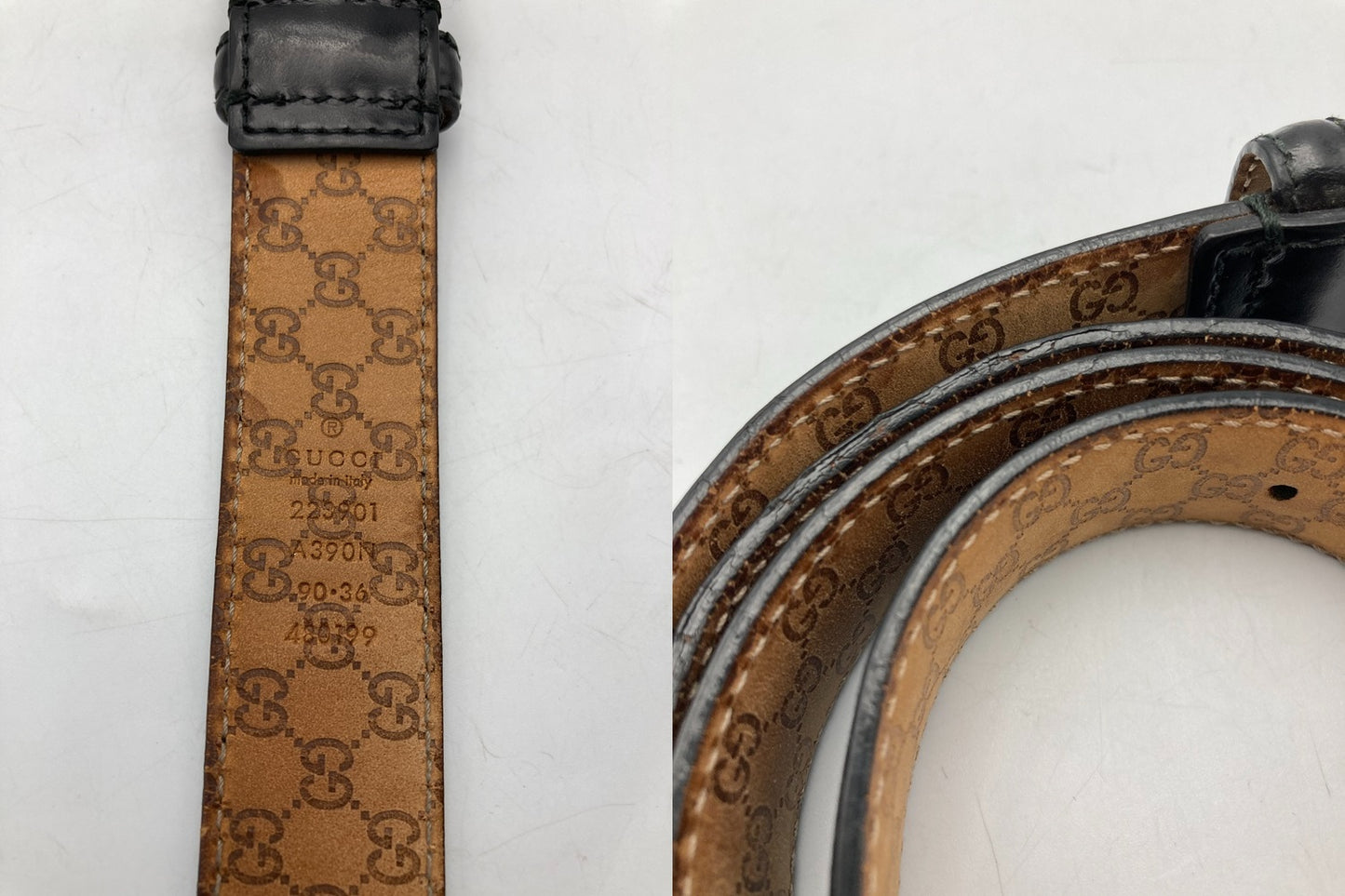 GUCCI グッチ レザー バックルベルト 90cm メンズ 223901 中古 D4