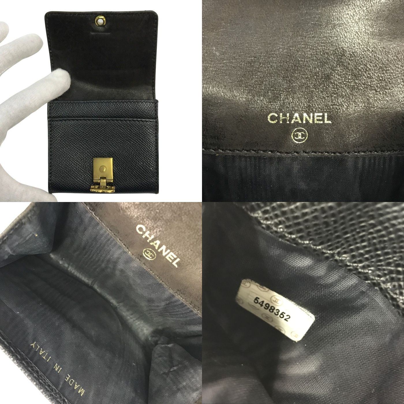 CHANEL シャネル トリフォールド コインケース レディース キャビアスキン レザー 小銭入れ ココマーク ゴールド金具 ブラック 中古 T1