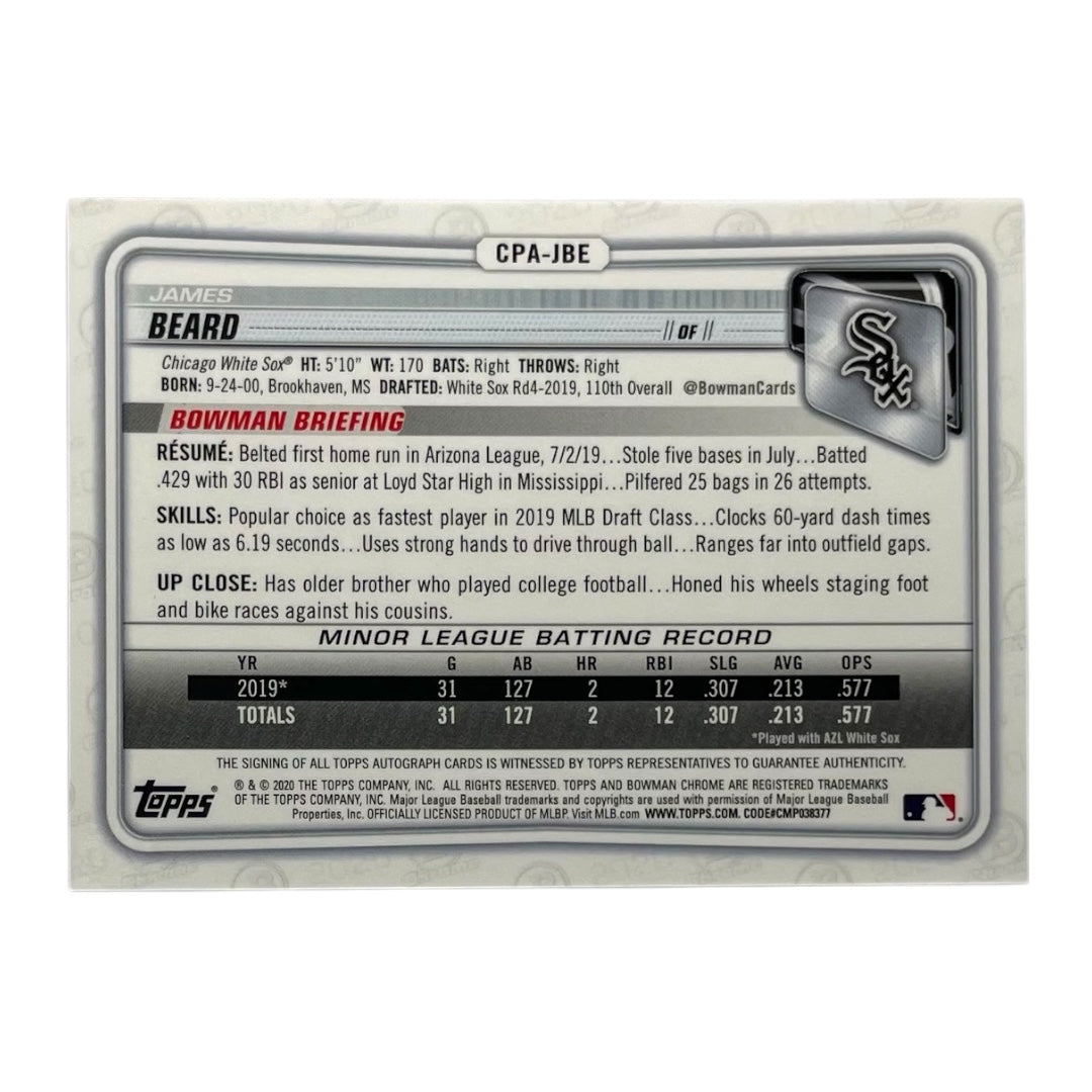 TOPPS MLBカード BOWMAN CHROME JAMES BEARD CHICAGO WHITE SOX /250 #CPA-JBE 中古 IT2