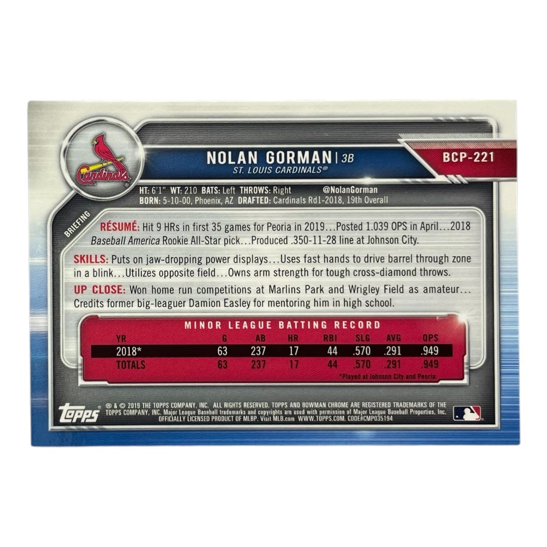 TOPPS MLBカード BOWMAN CHROME NOLAN GORMAN ST. LOUIS CARDINALS /250 #BCP-221 中古 IT2
