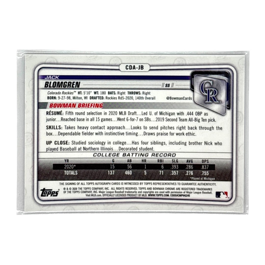TOPPS MLBカード BOWMAN CHROME 1ST JACK BLOMGREN COLORADO ROCKIES /250 #CDA-JB 中古 IT1