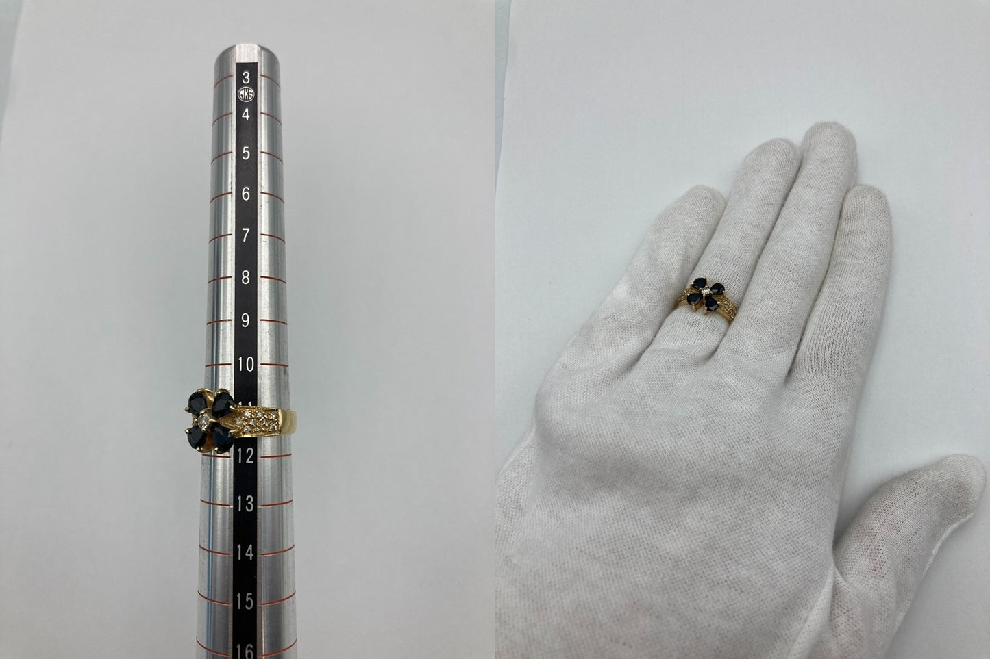 K18 サファイア1.50ct ダイヤ0.23ct クローバー リング 11号 中古 D4