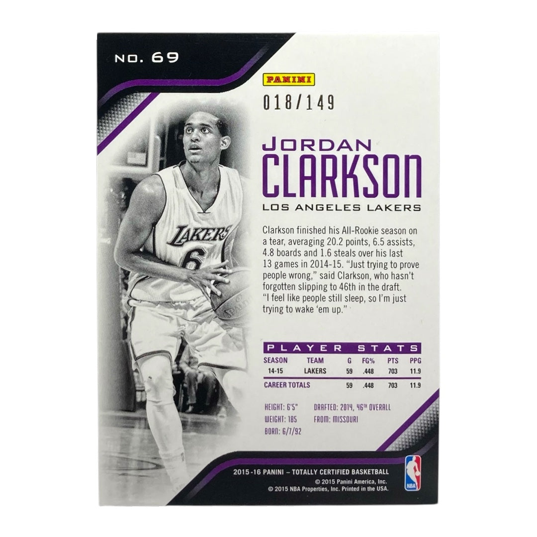 PANINI NBAカード TOTALLY CERTIFIED JORDAN CLARKSON LOS ANGELES LAKERS /149 #69 中古 IT2