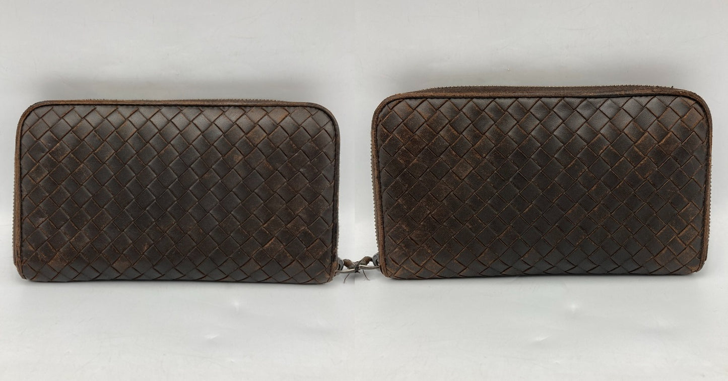 BOTTEGA VENETA ボッテガヴェネタ イントレチャート ラウンドファスナー長財布 中古 D4