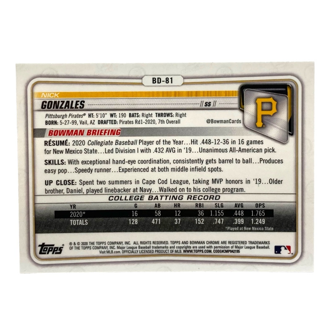 TOPPS MLBカード BOWMAN CHROME NICK GONZALES PIRATES #BD-81 中古 IT2