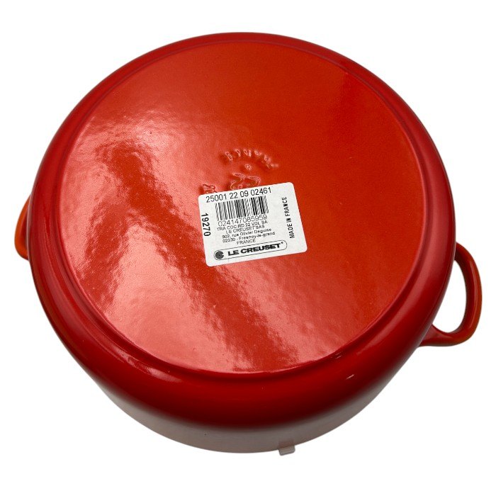 未使用品 LE CREUSET ルクルーゼ ココット ロンド 22cm TRA COC RD 22 両手鍋 ボルカニック 調理器具 オレンジ キッチンツール 3.3L 中古 W4