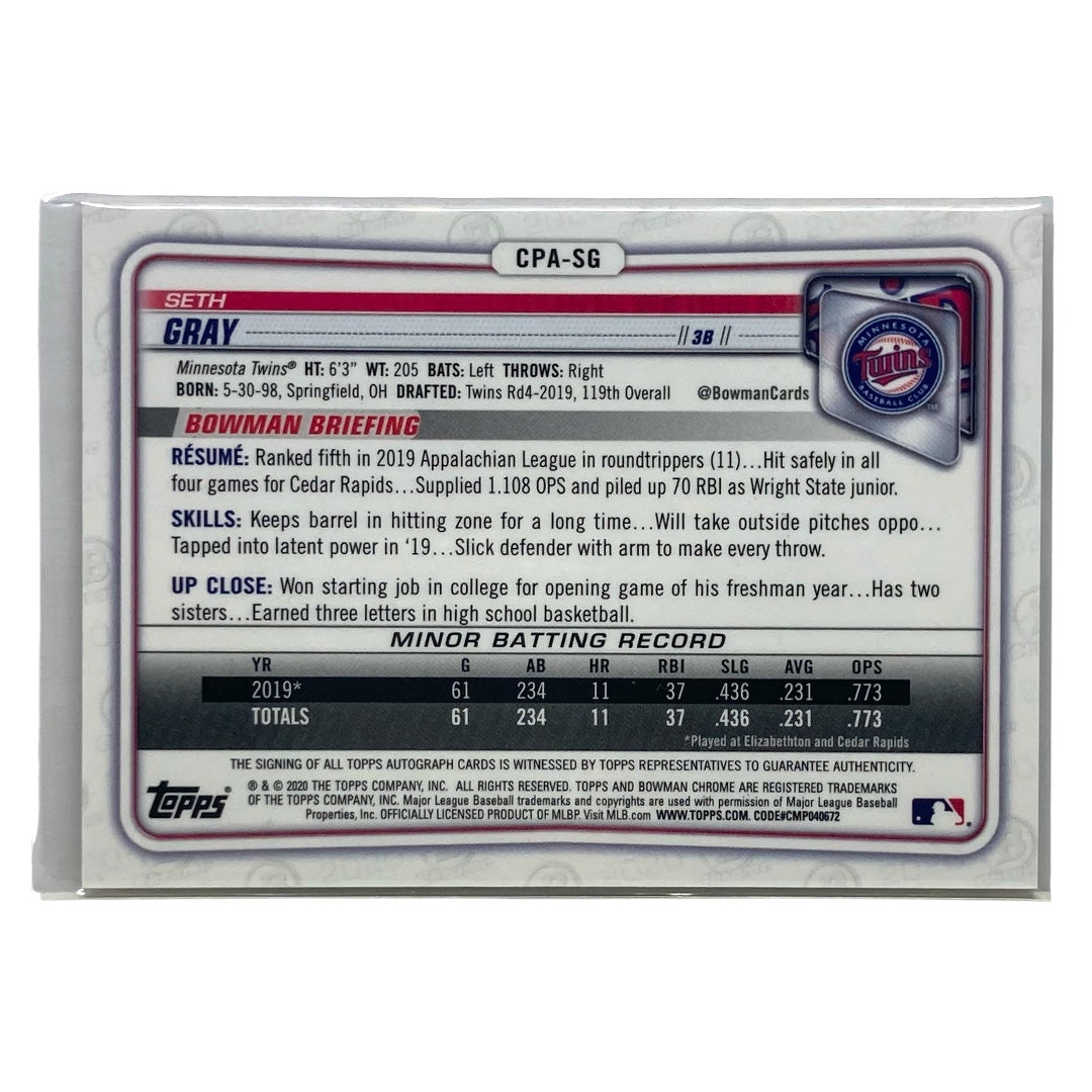 TOPPS MLBカード BOWMAN CHROME SETH GRAY TWINS 15/50 #CPA-SG 中古 IT2