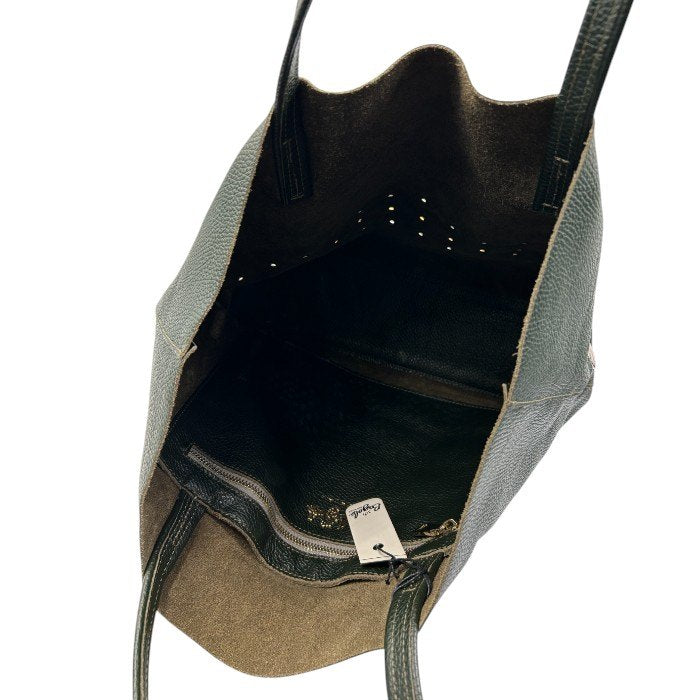 Bagolo バゴロ トートバッグ レディース ピンバッジ レザー カーキグリーン 鞄 本革 通勤 かわいい 中古 W1