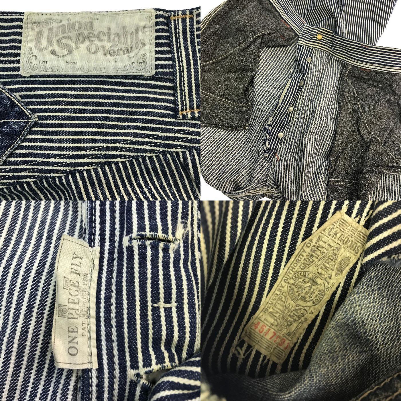 FREEWHEELERS フリーホイーラーズ ペインターパンツ メンズ ストライプ デニム UNION SPECIAL OVERALLS ワークパンツ ヒッコリー ネイビー/ホワイト サイズ不明 中古 T1
