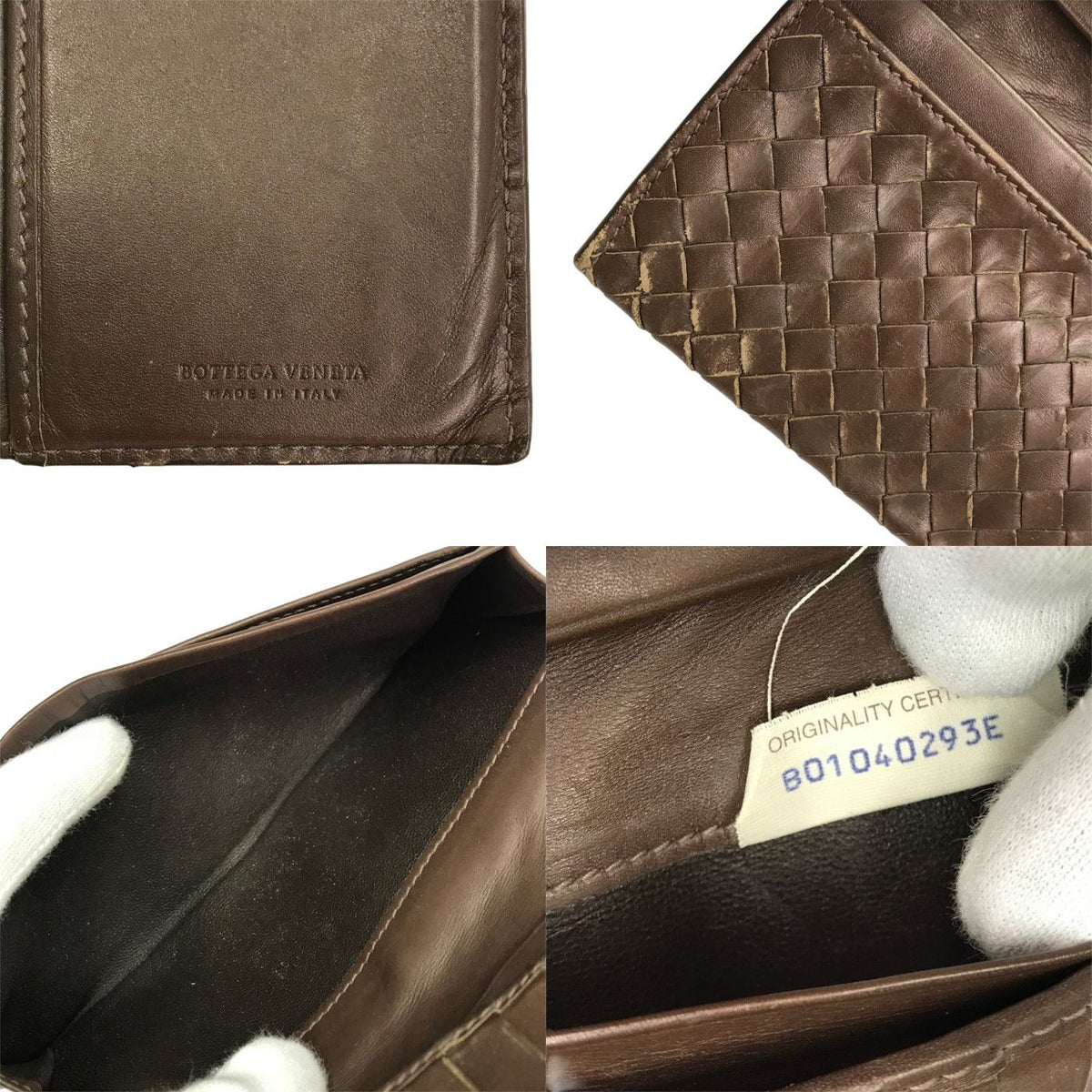 BOTTEGA VENETA ボッテガヴェネタ 長財布 メンズ イントレチャート 二つ折り レザー 小銭入れなし 札入れ ブラウン 中古 T1