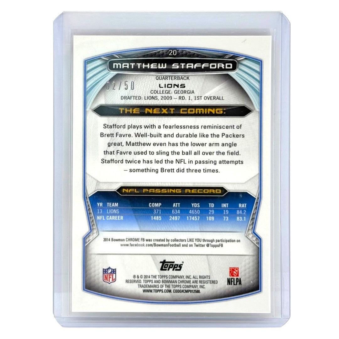TOPPS NFLカード BOWMAN CHROME MATTHEW STAFFORD LIONS /50 #20 中古 IT1