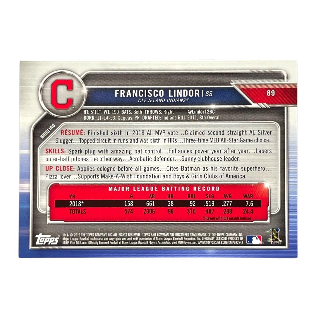 TOPPS MLBカード BOWMAN FRANCISCO LINDOR CLEVELAND INDIANS /499 #89 中古 IT2