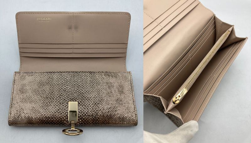 BVLGARI ブルガリ・ブルガリ メタリック カルングスキン ラージウォレット 長財布 中古 D4