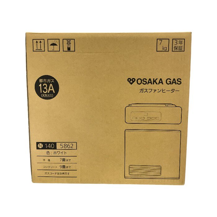 大阪ガス ガスファンヒーター ホワイト 都市ガス用 木造~7畳/コンクリート~9畳 140-5862-13A 中古 T1