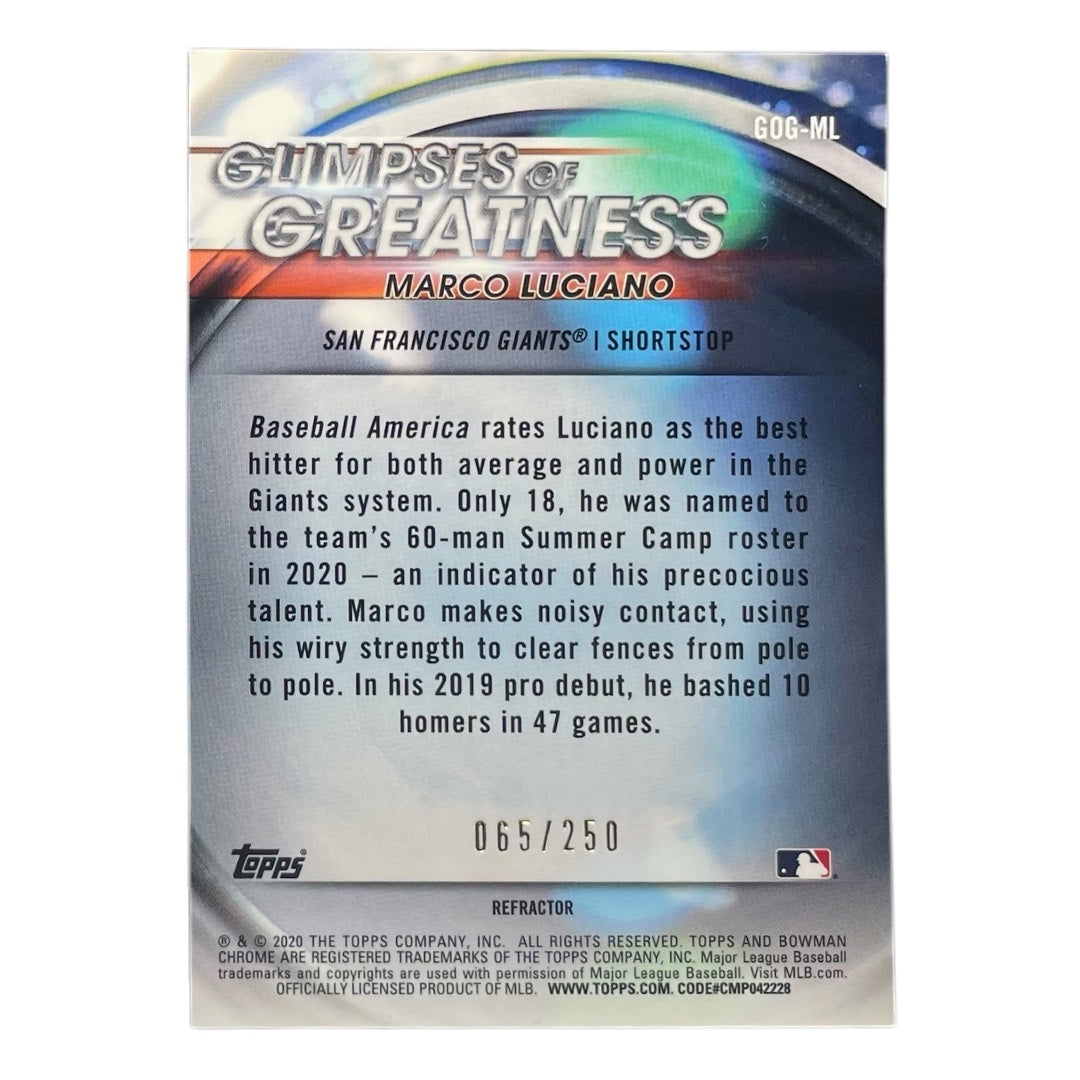 TOPPS MLBカード BOWMAN CHROME MARCO LUCIANO SAN FRANCISCO GIANTS /250 #GOG-ML 中古 IT2