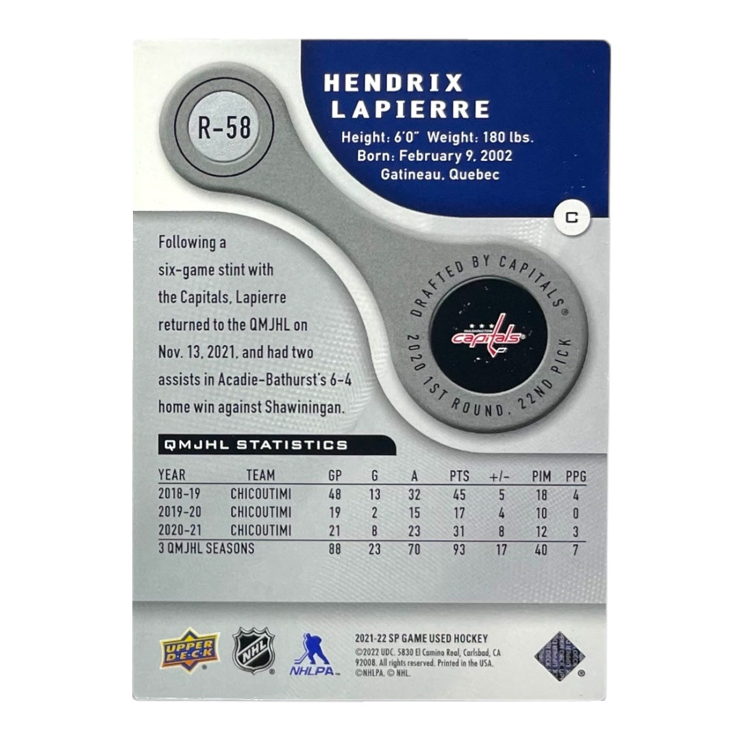 UPPER DECK NHLカード SP GAME USED HENDRIX LAPIERRE CAPITALS /999 #R-58 中古 IT2