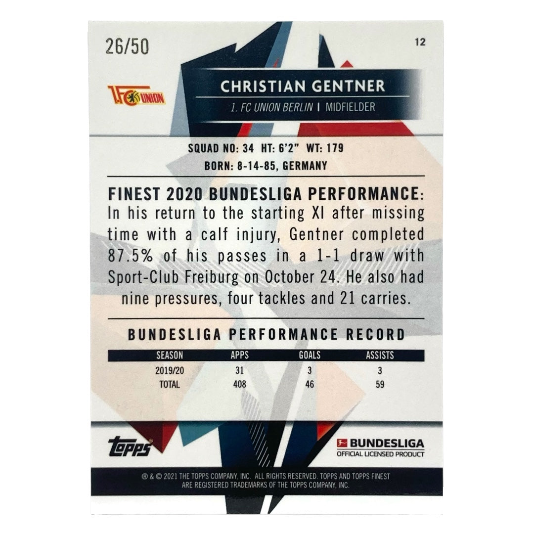 TOPPS サッカーカード FINEST CHRISTIAN GENTNER UNION BERLIN 26/50 #12 中古 IT2