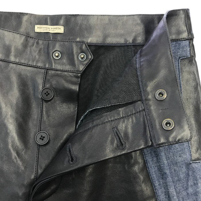 BOTTEGA VENETA ボッテガヴェネタ パンツ メンズ レザー/麻/綿 異素材 ズボン ブラック/ブルー 46サイズ 中古 T1