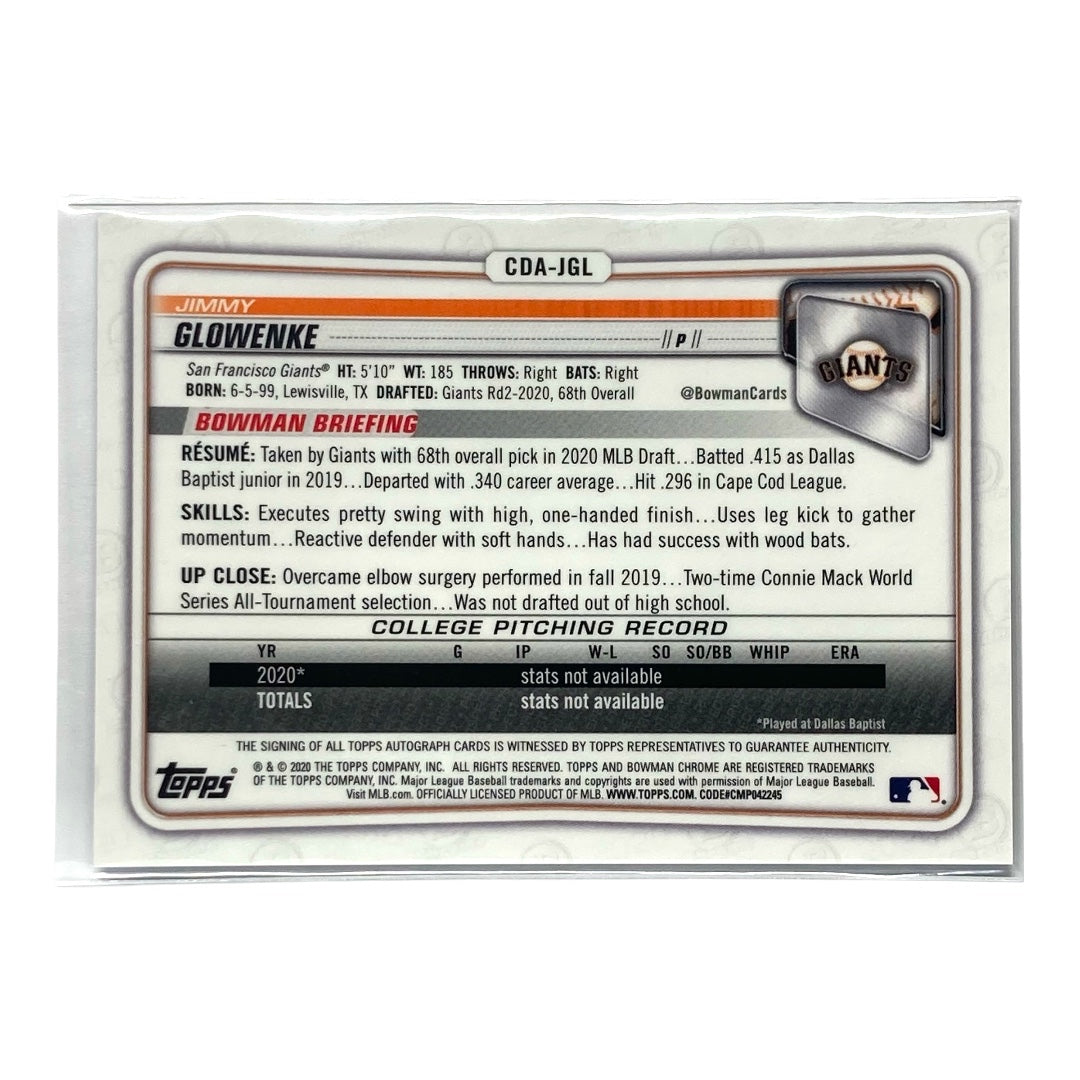 TOPPS MLBカード BOWMAN CHROME JIMMY GLOWENKE GIANTS 131/150 #CDA-JGL 中古 IT2